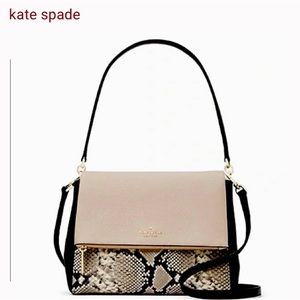 KATE SPADE NEW YORK Leila Mixed Material Medium Flap Snakeskin Pattern